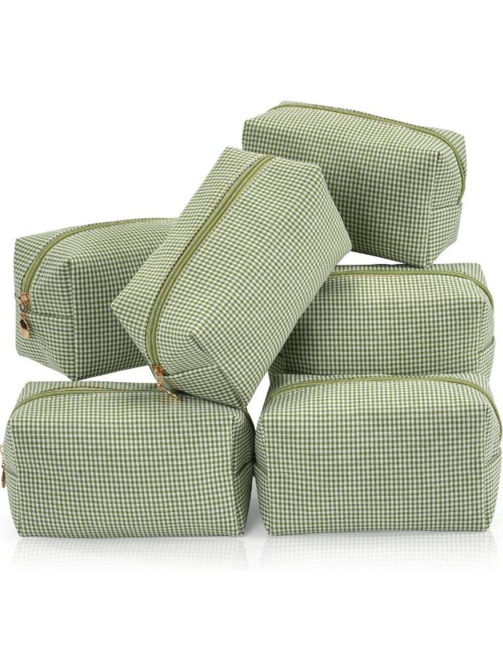 6PCS Travel Makeup Bag Set, Cute Checkered Cosmetic Organizer Pouches, Green